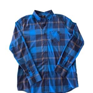 Oakley Mens Plaid Long Sleeve Button Up Shirt Size Small Blue Charcoal